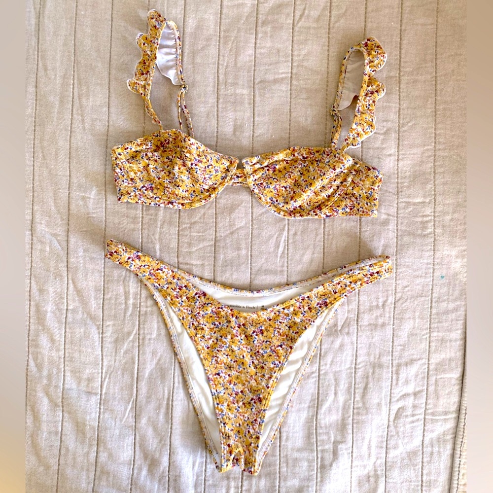 Abercrombie & Fitch - Floral Bikini with Ruffle Straps, Yellow and Blue